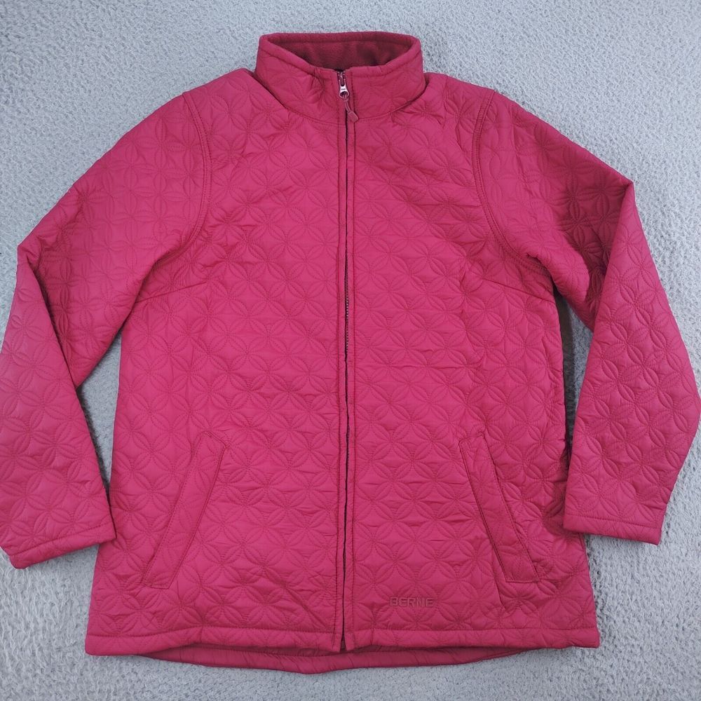 Berne Jacket Womens Large Pink Pomegranite Geometric Quilted Fleece Lined Long